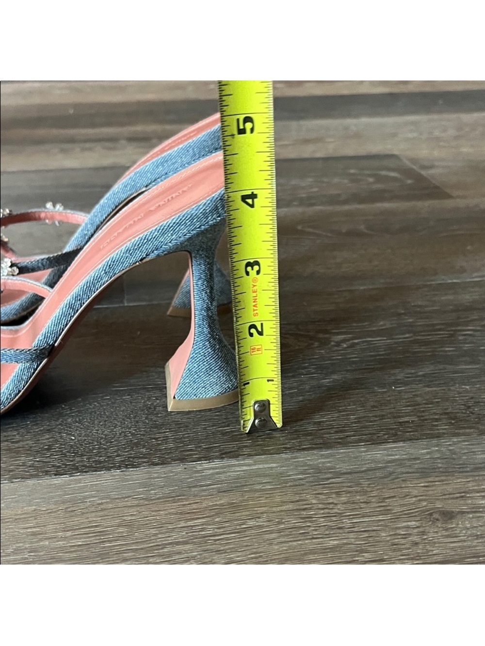 Amina Muaddi Glitter Blue Strappy Mules with Blush Insole - Picture 4 of 4